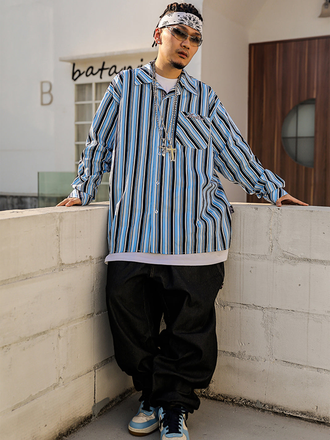 ACUSA | Y2K Color Block Stripe Cotton Oversized Shirt - PSYLOS 1, ACUSA | Y2K Color Block Stripe Cotton Oversized Shirt, Tops, ACUSA, PSYLOS 1